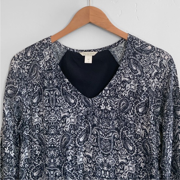 Garnet Hill Dress Gathered Drop Waist V-Neck Paisley Pockets Blue Women’s Size 2 - Picture 3 of 14